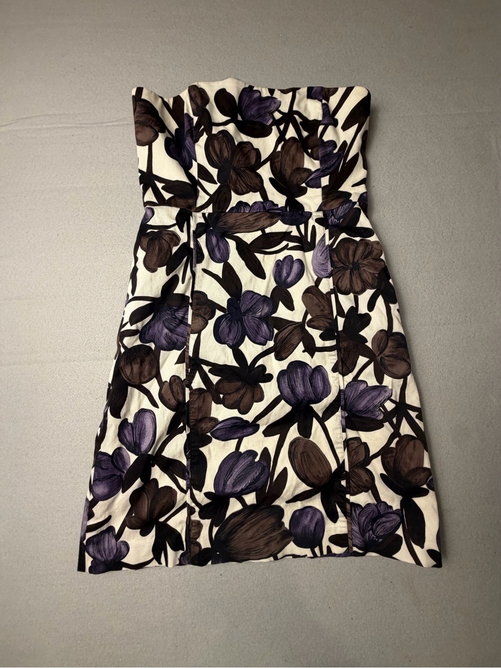 Banana Republic Strapless Floral Dress in White, Purple & Brown